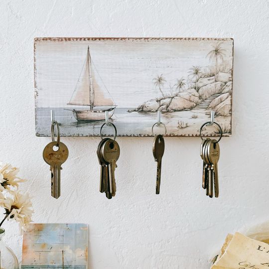 Handmade Wooden Wall Key Holder Nautical Coastal Decor