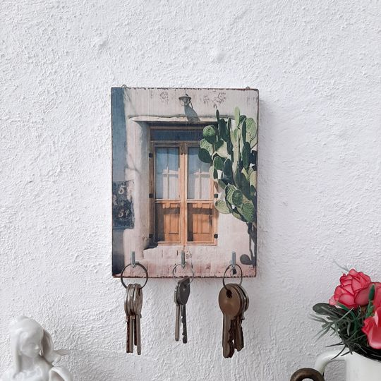 Rustic Wall Key Holder, Boho Entryway Key Organizer, Door Wall Hook, Wooden Key Hanger