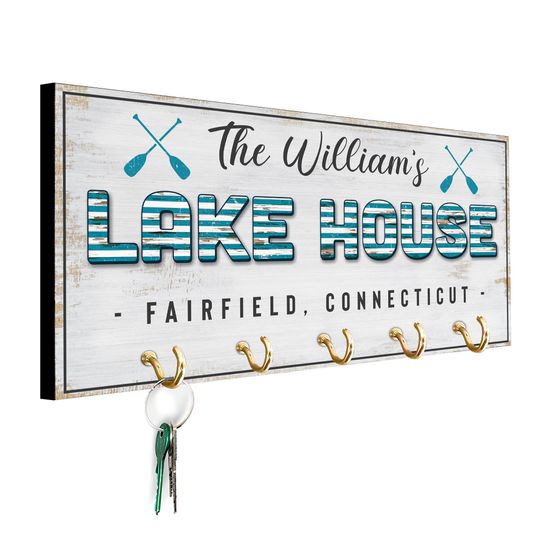 Personalized Lake House Wooden Key Holder Wall Decor