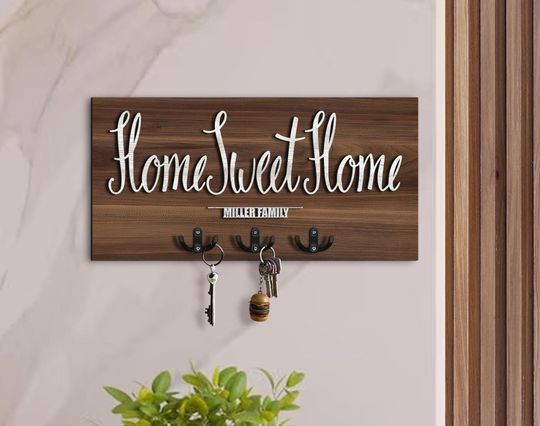 Personalized Wooden Entryway Organizer, Key Holder, Wood Mail Organizer, Exotic Walnut Entryway Organizer for Home Decor, Rustic Home Decor