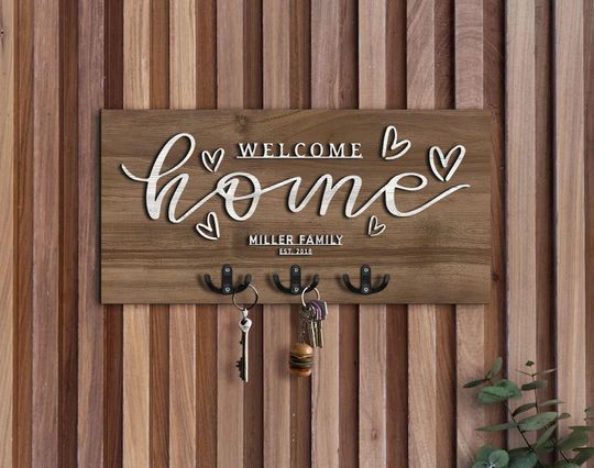 Personalized Wooden Entryway Organizer, Key Holder, Wood Mail Organizer, Exotic Walnut Entryway Organizer for Home Decor, Rustic Home Decor
