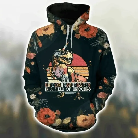 Discover Unicornasaurus Rex In A Field Unicorns Dinosaur Mom 3D Hoodie For Men Women