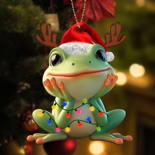 Discover Christmas Frog Ornament, Funny Green Animal Xmas Ornament, Cute Frog Xmas Decor, Christmas Tree Lighting Decoration, Joy Xmas Gifts