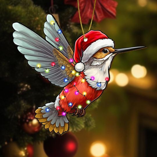 Hummingbird Christmas Ornament, Bird Lover Xmas Ornament, Flying Bird Xmas Decor, Animal Christmas Tree Decor, Holiday Gifts Idea