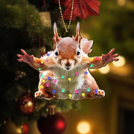 Christmas Flying Squirrel Ornament, Funny Animal Xmas Ornament, Cute Squirrel Christmas Tree Decor, Xmas Holiday Gift