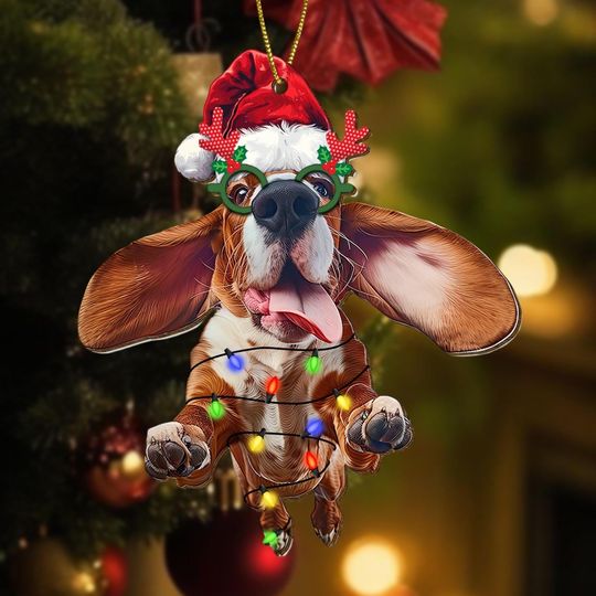 Discover Christmas Basset Hound Ornament, Funny Dog Xmas Ornament, Cute Reindeer Dog Glasses Decor, Christmas Tree Decor, Christmas Gifts Idea