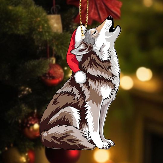 Discover Wolf Christmas Ornament, Santa Animal Xmas Ornament, Wolf Christmas Tree Decoration, Funny Xmas Ornament
