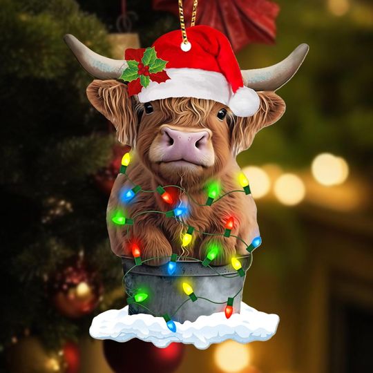 Christmas Cow Ornament, Cow Santa Tree Ornaments, Pet Christmas Decorations, Gifts For Xmas Holiday