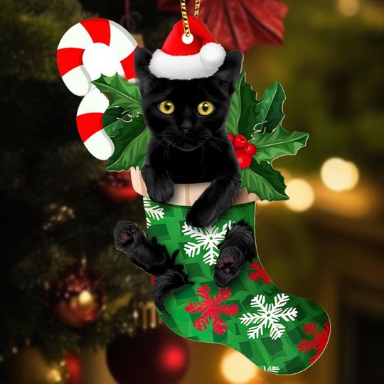 Discover Black Cat Xmas Tree Ornaments, Santa Cat In Sock Christmas Ornament, Merry Catmas Decorations, Cat Lover Gifts