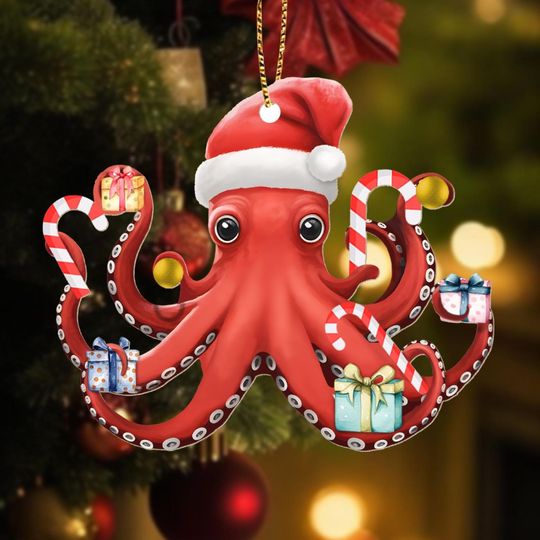 Christmas Sea Octopus Ornament, Santa Octopus Xmas Ornament, Cute Animal Christmas Tree Decor, Xmas Ideas