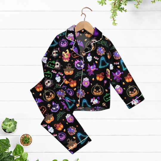 Halloween Poke Pajamas Long Set, Sn Lax Dream pyjamas, Pajamas For Couple, Gift For Him, Poke Lover Y2K Crewneck, Family pajamas