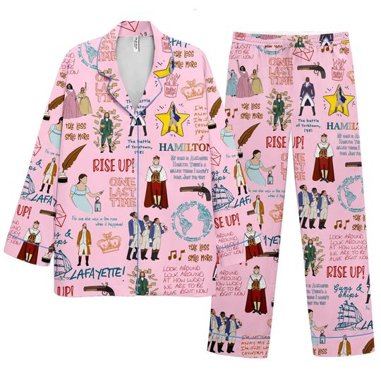 Discover Cartoon Hamilt0nn Style Pink Pajamas Set, Comfortable Loungewear Hamilt, Funny Pattern Sleepwear Gift, Cute Loungewear Sleep Set Hamilt
