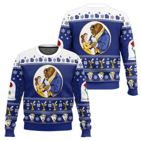 Discover Beauty And The Beast Ugly Christmas Sweater, Disney Knit Sweater, Belle And Beast Holiday Pullover, Xmas Gift For Women Men