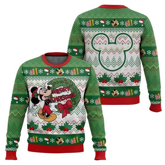 Discover Minnie Mouse Ugly Christmas Sweater, Disney Green Knit Sweater, Merry Christmas Pullover, Cute Holiday Outfit, Xmas Gift