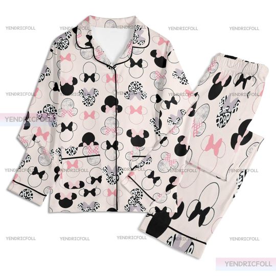 Discover Minnie Mouse Cartoon Unisex Long Sleeve Adult Nightwear Pajama Set, Minnie Pajamas, Adult Pajamas Set, Silk Pajamas Set, Christmas Gifts