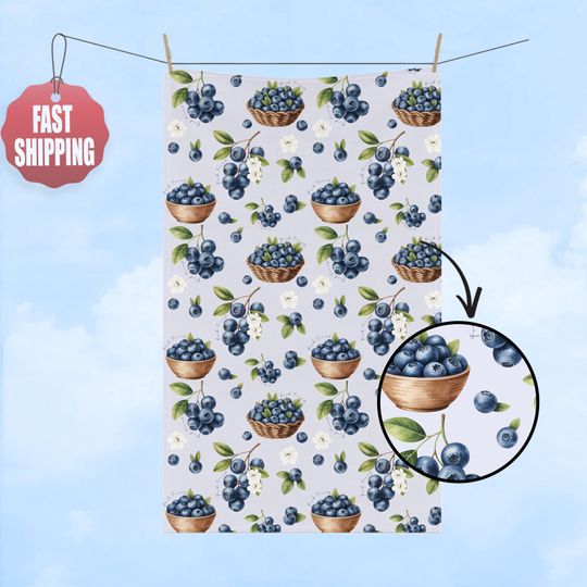 Blueberry Kitchen Towel, Tea Towel, Bathroom Towel Set