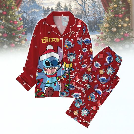 Discover Red Stitch Christmas Pajamas Set, Cute Santa Stitch Holiday Sleepwear, Disney Xmas Pajama Gift, Cute Stitch Pjs, Christmas Party