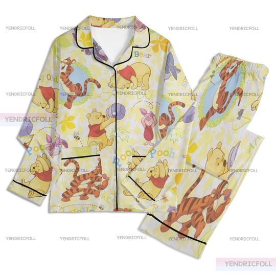Discover Winnie The Pooh 3D Unisex Long Sleeve Adult Nightwear Pajama Set, Adult Pajamas Set, Pooh Pajamas, Silk Pajamas Set, Christmas Gifts