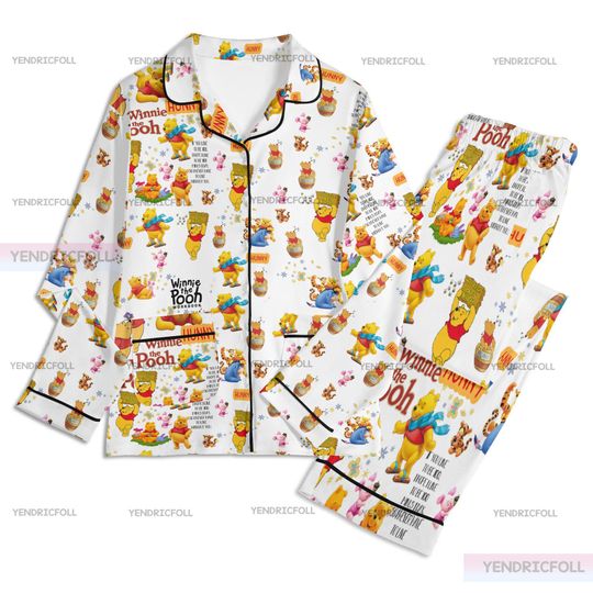 Discover Winnie The Pooh 3D Unisex Long Sleeve Adult Nightwear Pajama Set, Pooh Pajamas, Adult Pajamas Set, Silk Pajamas Set, Christmas Gifts