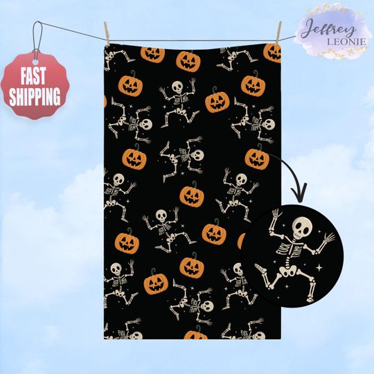 Halloween Hand Towel | Funny Skeleton Pumpkin Kitchen Towel