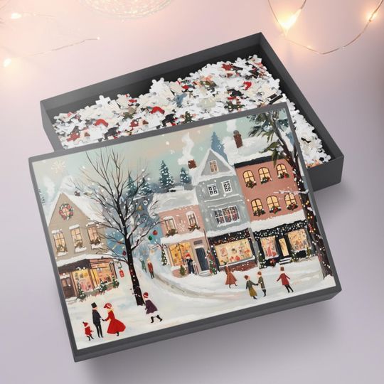 Discover Winter Village Jigsaw Puzzle Retro Christmas Puzzle Cute Holiday Family Gift for Puzzle Lover Winter Nigh In Relaxing Activity