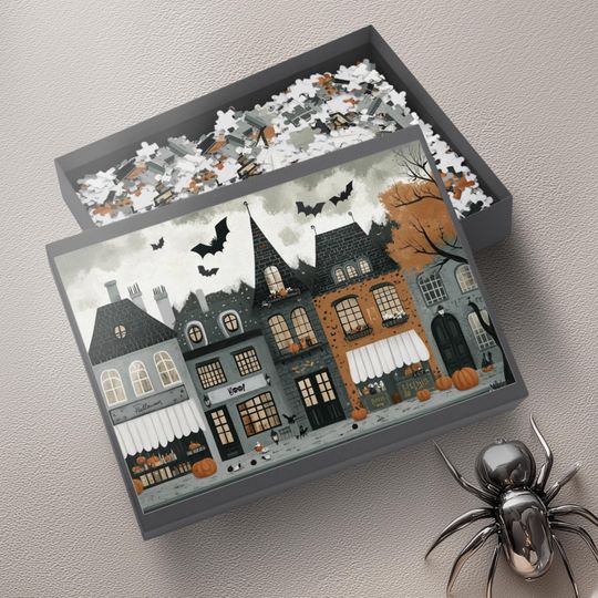 Discover Haunted Village Jigsaw Puzzle Cozy Halloween Party Activity for Family Perfect Gift for Puzzle Lover Spooky Night In Game Idea for Friends