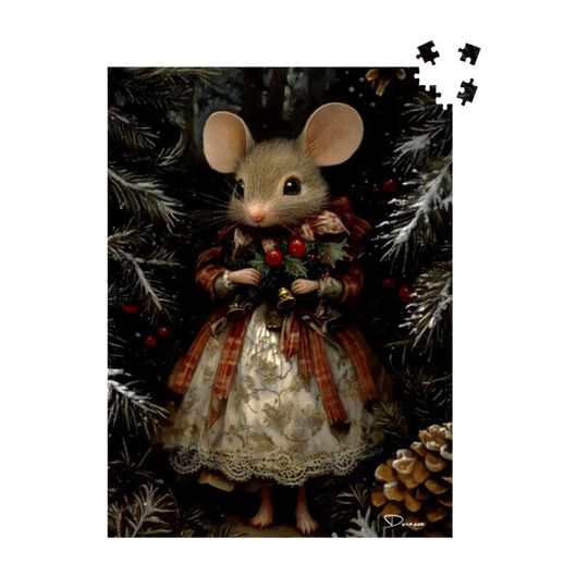 Discover Victorian Mouse Jigsaw Puzzle:Christmas Game for Adults | Mistletoe Mouse - Durazza