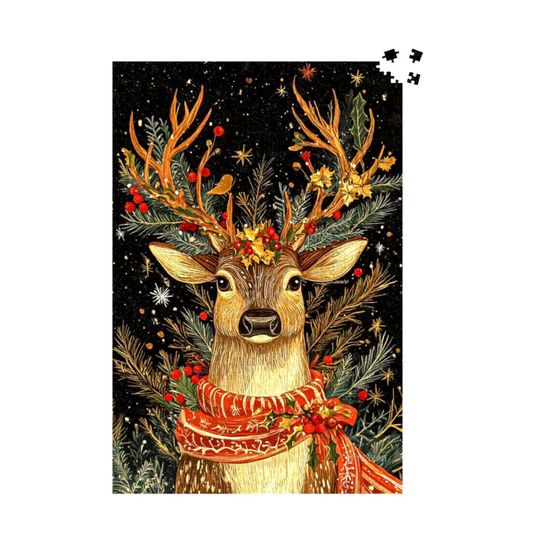 Discover Deer in Scarf Jigsaw Puzzle: Holiday Game |  Deer's Winter Tale - Durazza