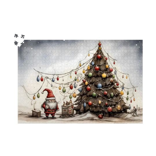 Discover Folk Art Christmas Gnome Jigsaw Puzzle: Enchanted Christmas Tree, Winter Family Game, Festive Spirit, Whimsical Puzzle