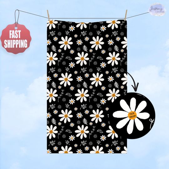 Discover Subtle F*ck Trump Elegant Hand Towel, White Daisy Flower Pattern on Black, Soft Absorbent Cotton Kitchen Towel, Modern Bathroom Home Decor