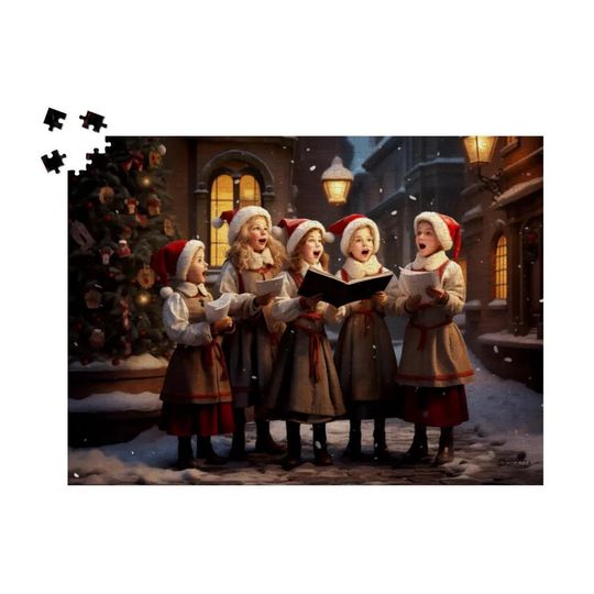 Discover Holiday Harmony Jigsaw Puzzle: Christmas Carolers, Festive Yuletide, Holiday Traditions Family Activity Wooden Puzzle