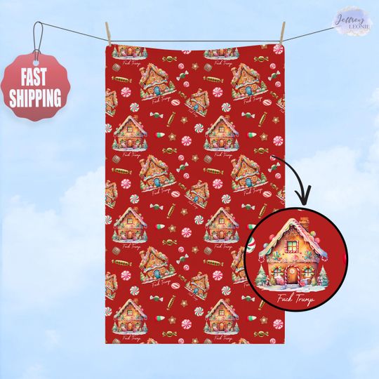 Christmas Hand Towel, Candy Cane Gingerbread Kitchen Towel