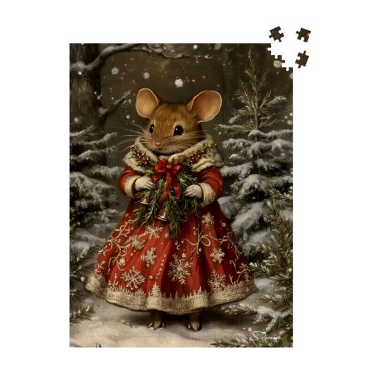 Discover Mouse Wooden Jigsaw Puzzle: Christmas Animal | Ruby Mouse by Durazza