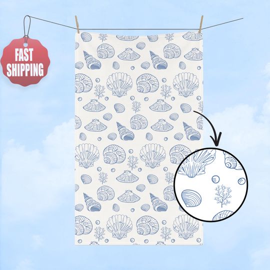 Hand Towel, Coastal Shell Kitchen Towel, Tea Towel, Bathroom Towel Set