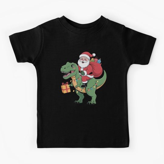 Discover Santa Riding Dinosaur T rex Christmas Boys Men Xmas Squad Kids T-Shirt