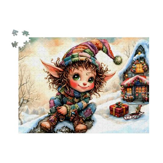 Discover Christmas Elf Jigsaw Puzzle: Festive Holiday Cottage, Elf's Cottage - Durazza