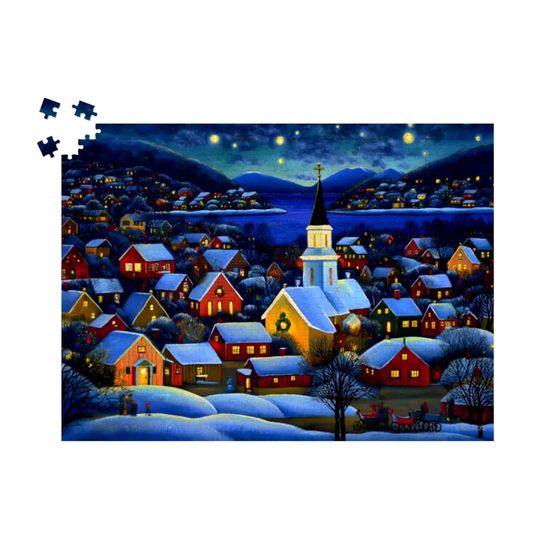 Discover Christmas Village Jigsaw Puzzle: Snowy Church | Frost Chapel - Durazza