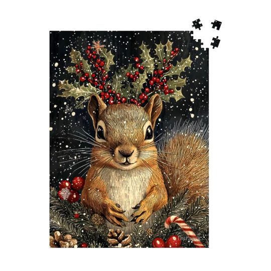 Holiday Squirrel Jigsaw Puzzle: Whimsical Animal Puzzle for Adults, Christmas Brain Game| Squirrel's Winter Tale by Durazza