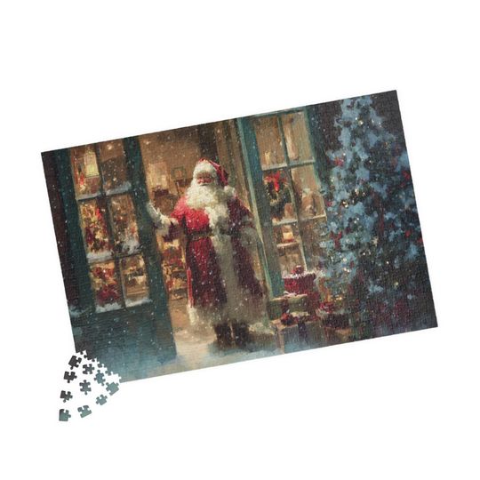 Discover Christmas Puzzle with Santa Claus and Snowy Tree Cozy Holiday Jigsaw Puzzle Gift Festive Winter Scene Family Christmas Game