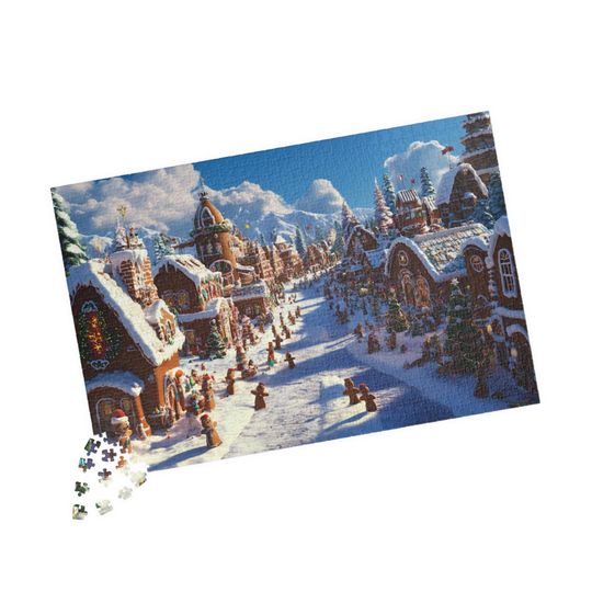 Discover Gingerbread Village Puzzle Festive Christmas Scene with Snowy Gingerbread Houses Holiday Family Activity Family Puzzle Christmas Puzzle