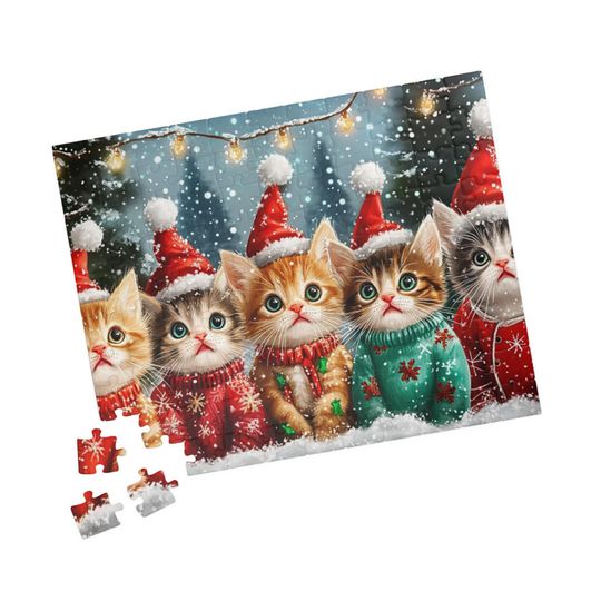 Festive Christmas Kittens Puzzle Adorable Holiday Cats in Santa Hats Cute Winter Puzzle Perfect Gift for Cat Lover Puzzle Christmas Puzzle