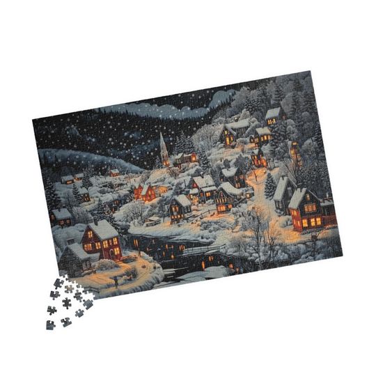 Discover Nordic Christmas Village Puzzle Festive Holiday Jigsaw Winter Scene with Snowy Cottages Family Activity Family Puzzle Christmas Puzzle