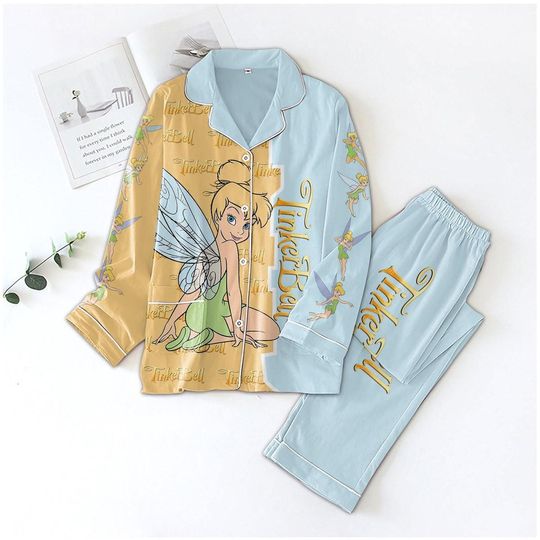 Discover Disney Tinker Bell Pajamas Set, Tinker Bell Holiday Pajamas, Disney Princess Women Pajamas, Disneyland Movie Cartoon Holiday Pajamas