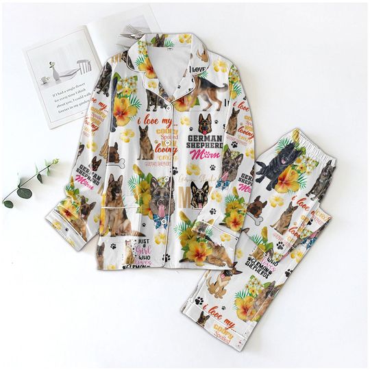 Discover German Shepherd Pajama Set, Dog Lover Sleepwear Gift, Cute Printed Pet Nightwear, Dog Mom Pajamas, Animal Print Loungewear