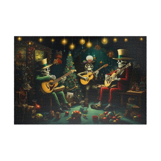 Discover Dia de Navidad de los Muertos, Available in 110, 252, 500, and 1,014 pieces, Day of the Dead, Christmas, Jigsaw Puzzle, Holiday Fusion