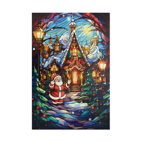 North Pole Glass House Jigsaw Puzzle, Stained Glass, Christmas Gift Idea, White Elephant, Family Fun