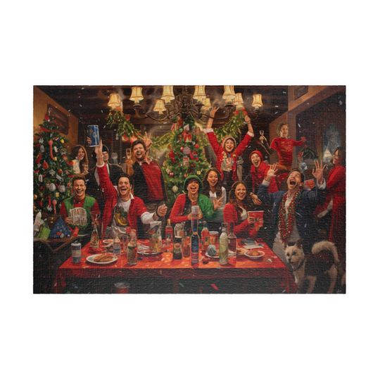 Discover Annual Christmas Bash, Available in 110, 252, 500, and 1,014 pieces, Traditional Jigsaw Puzzle, Wild Holiday Party, Fun and Friendly Gift
