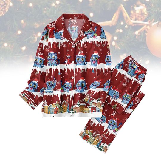 Funny Derpy Tiger Xmas Sleepwear, Tiger Bird Christmas Pajamas Set, Cute Cartoon Pajama Outfit, Holiday Gift, Derpy Tiger Christmas Kids Pjs