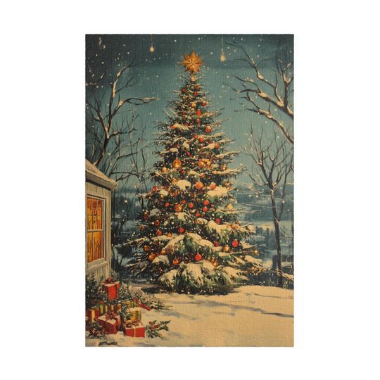 Discover Vintage Christmas Tree Jigsaw Puzzle: Family Holiday Activity