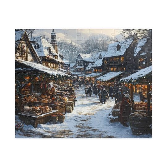 Discover Winter Market Scene Jigsaw Puzzle: Family Holiday Activity